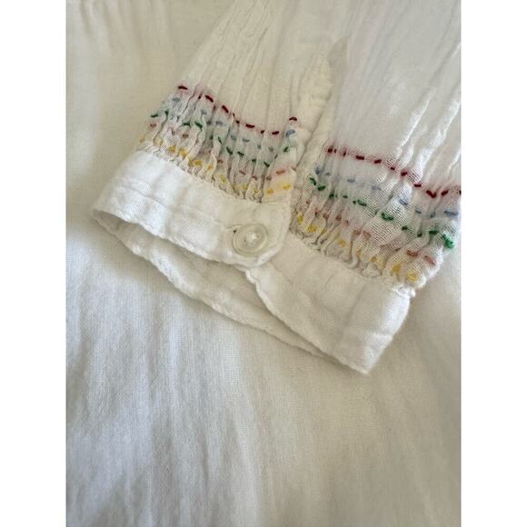 Sundry White Dress Draw String Waist Rainbow Threaded Long Sleeve Size 2 Medium - Picture 7 of 13